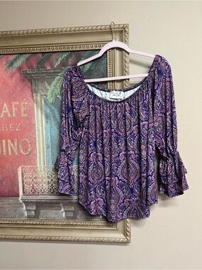 Vava by Joy Han Purple Paisley Off-Shoulder Blouse